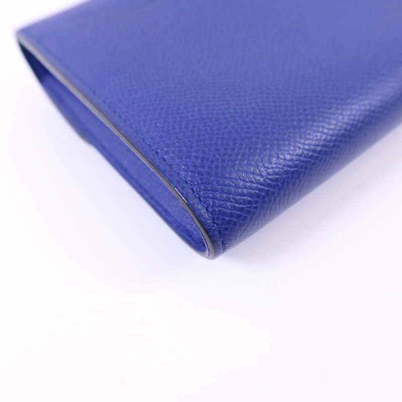HERMES Epsom皮革Constance金扣錢包Bleu Electrique-11