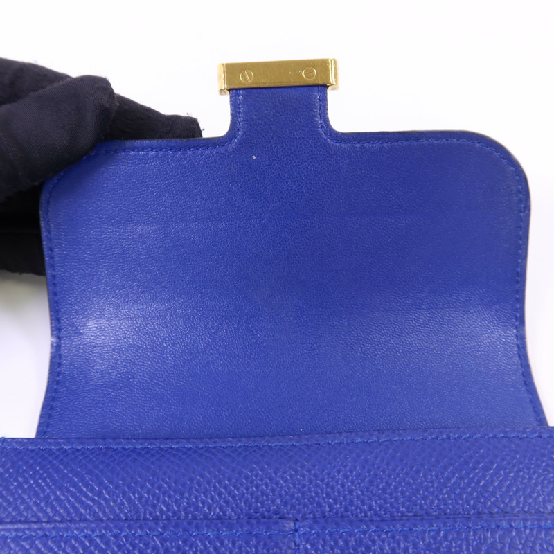 HERMES Epsom皮革Constance金扣錢包Bleu Electrique-12
