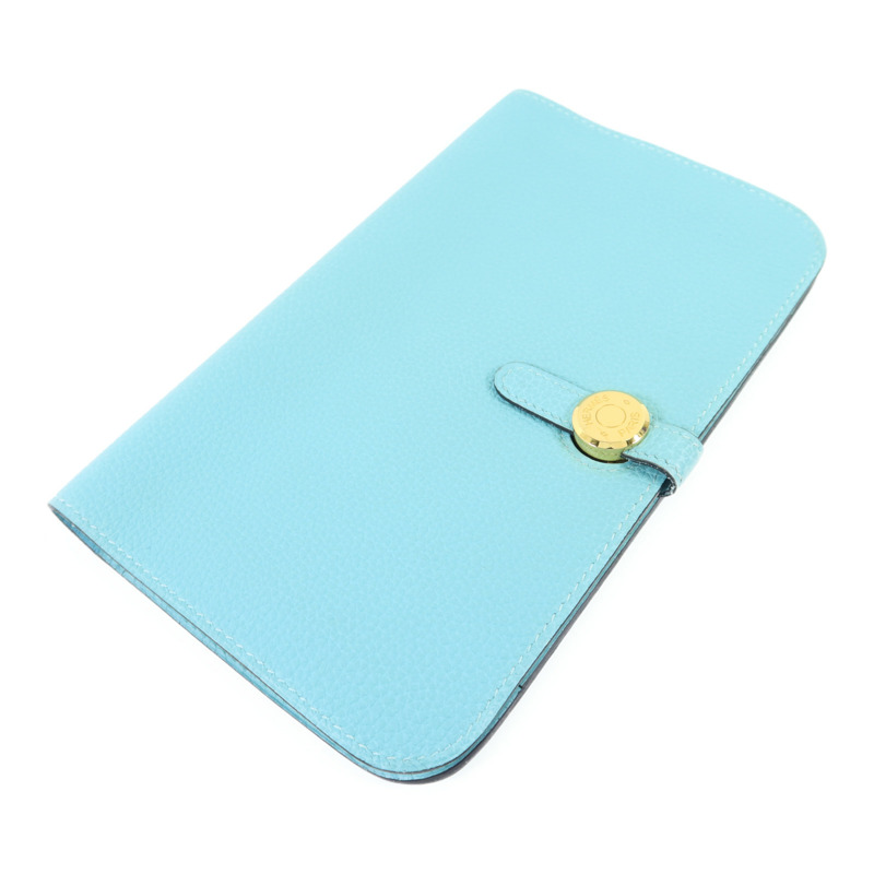 HERMES Clemence皮革Dogon GM金扣長錢包Bleu Atoll-2