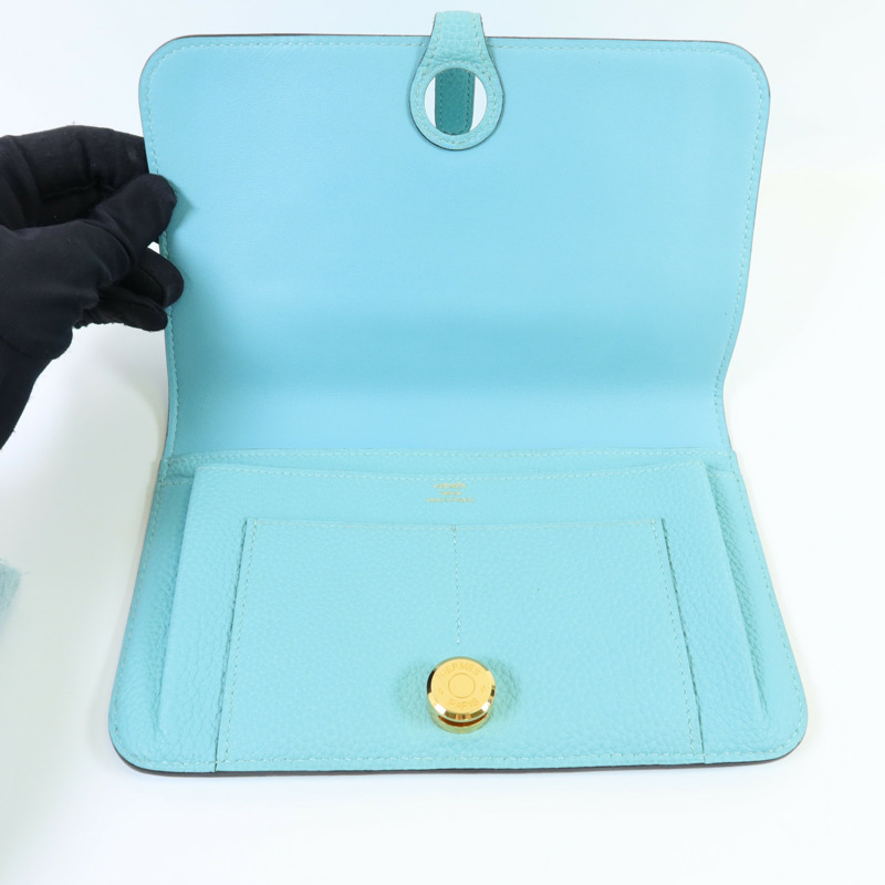 HERMES Clemence皮革Dogon GM金扣長錢包Bleu Atoll-4