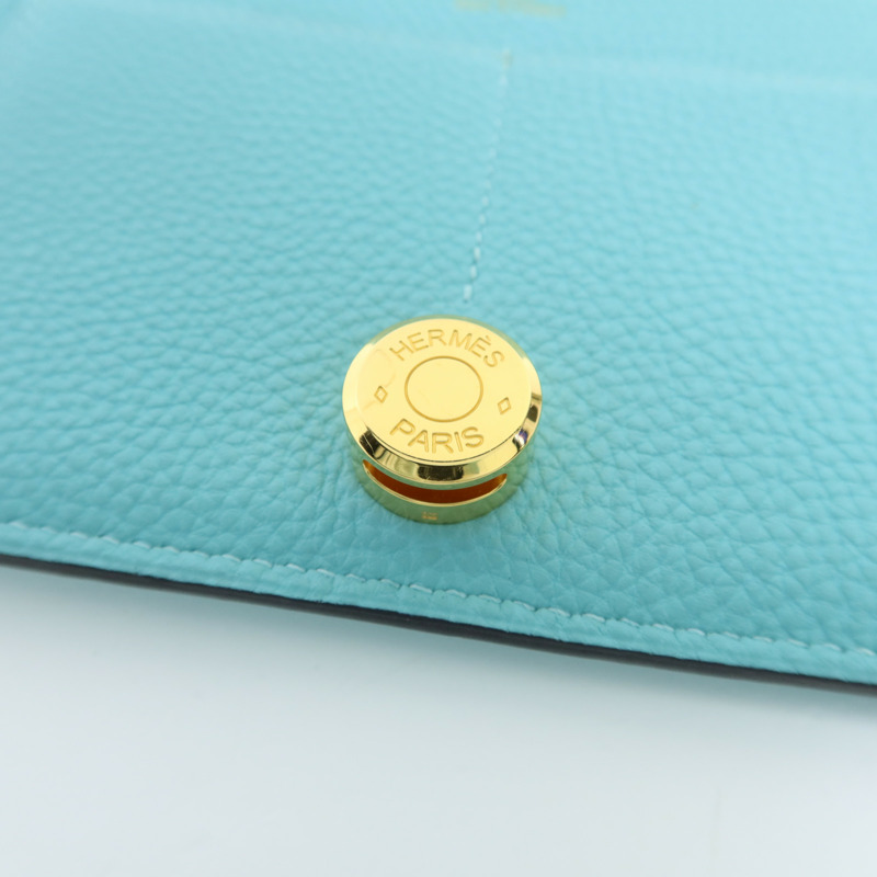 HERMES Clemence皮革Dogon GM金扣長錢包Bleu Atoll-7