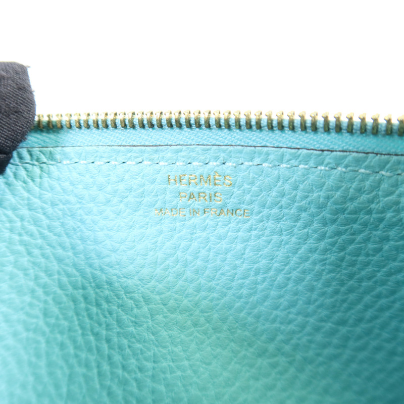 HERMES Clemence皮革Dogon GM金扣長錢包Bleu Atoll-10