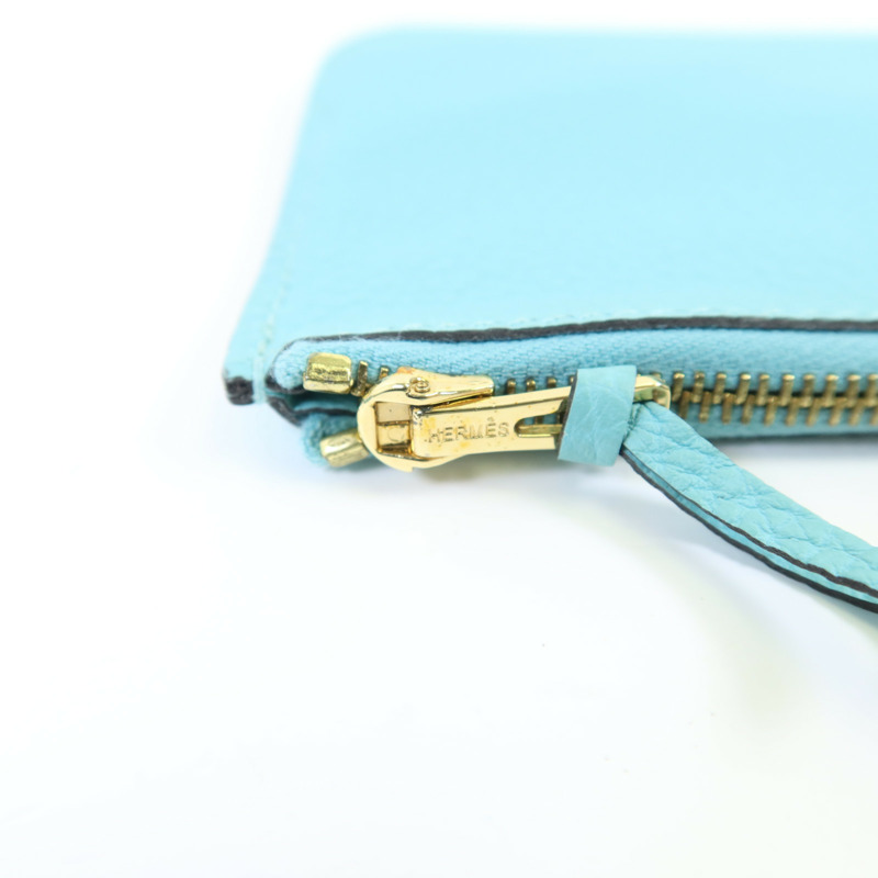 HERMES Clemence皮革Dogon GM金扣長錢包Bleu Atoll-11