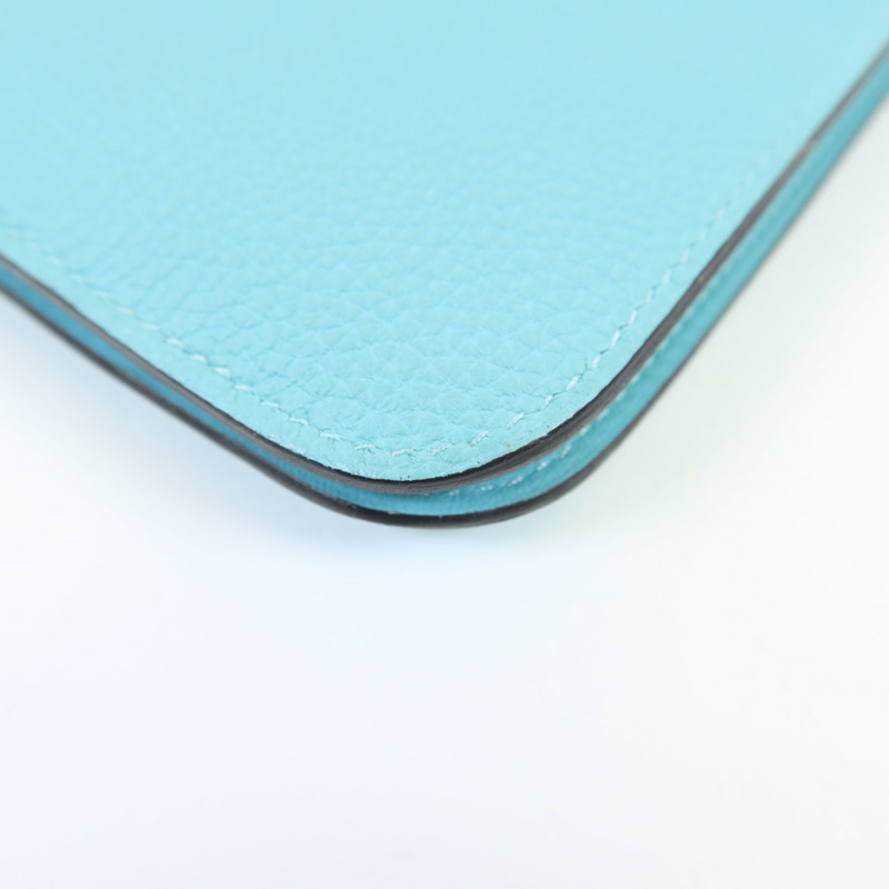 HERMES Clemence皮革Dogon GM金扣長錢包Bleu Atoll-14