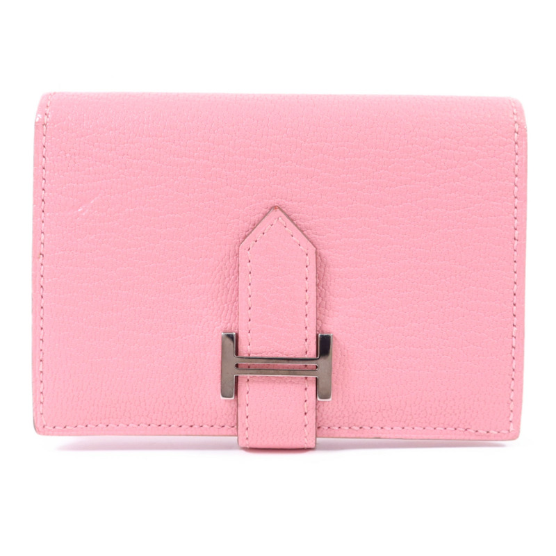 HERMES Chevre皮革Bearn卡片套Rose Lipstick-0