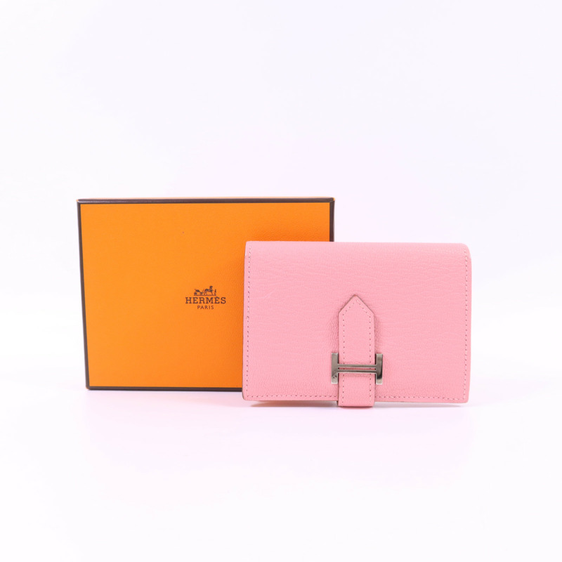 HERMES Chevre皮革Bearn卡片套Rose Lipstick-12