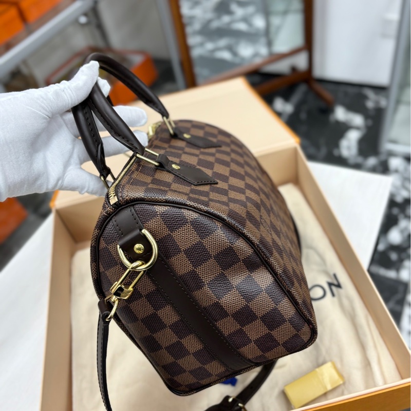 99新 LV 棕棋盤格 肩帶款speedy25 單肩手提包-3