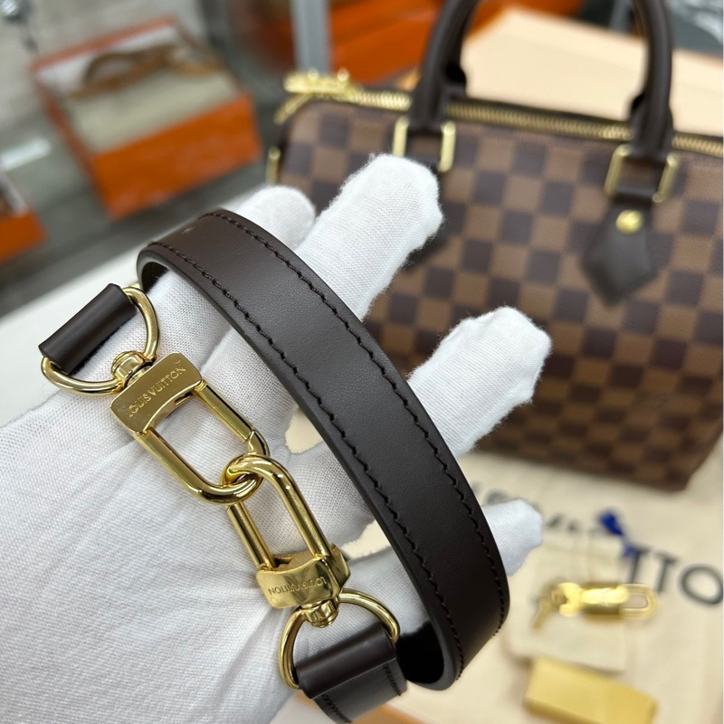 99新 LV 棕棋盤格 肩帶款speedy25 單肩手提包-5