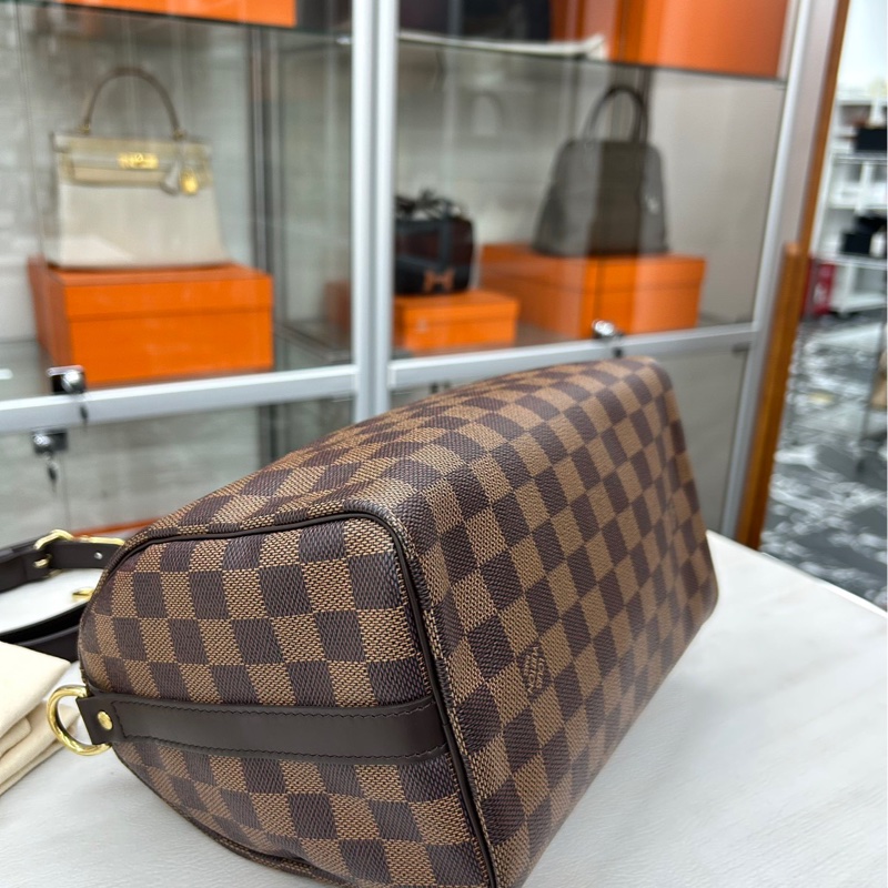 99新 LV 棕棋盤格 肩帶款speedy25 單肩手提包-7