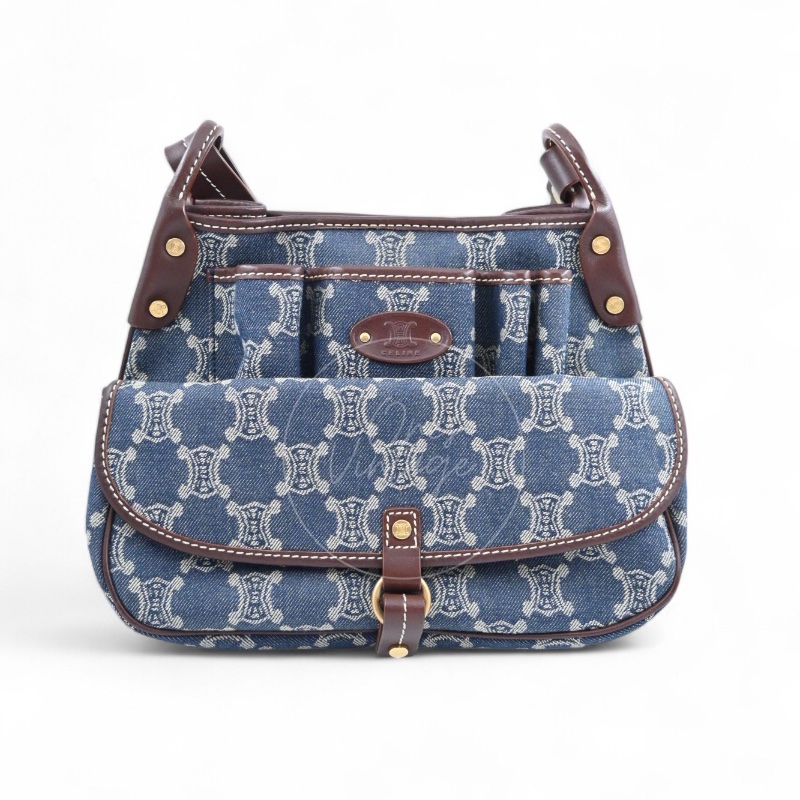 [Pre-owned] Celine Blue Denim Macadam Shoulder Bag-0