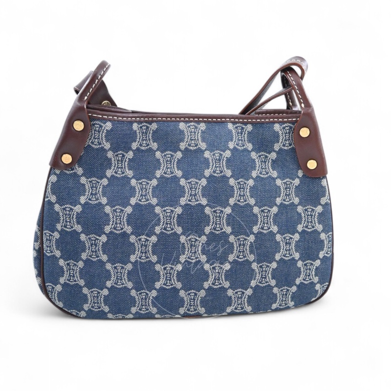 [Pre-owned] Celine Blue Denim Macadam Shoulder Bag-2