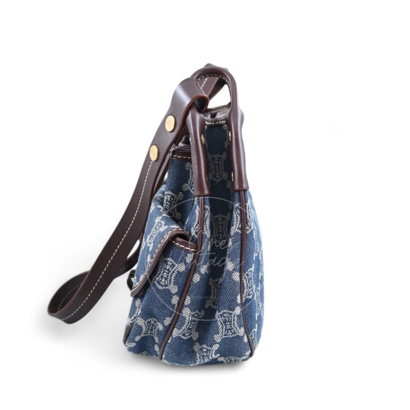 [Pre-owned] Celine Blue Denim Macadam Shoulder Bag-3