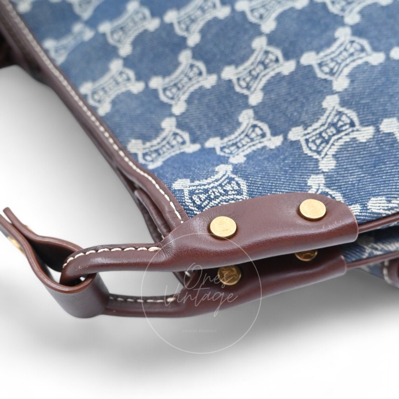 [Pre-owned] Celine Blue Denim Macadam Shoulder Bag-19