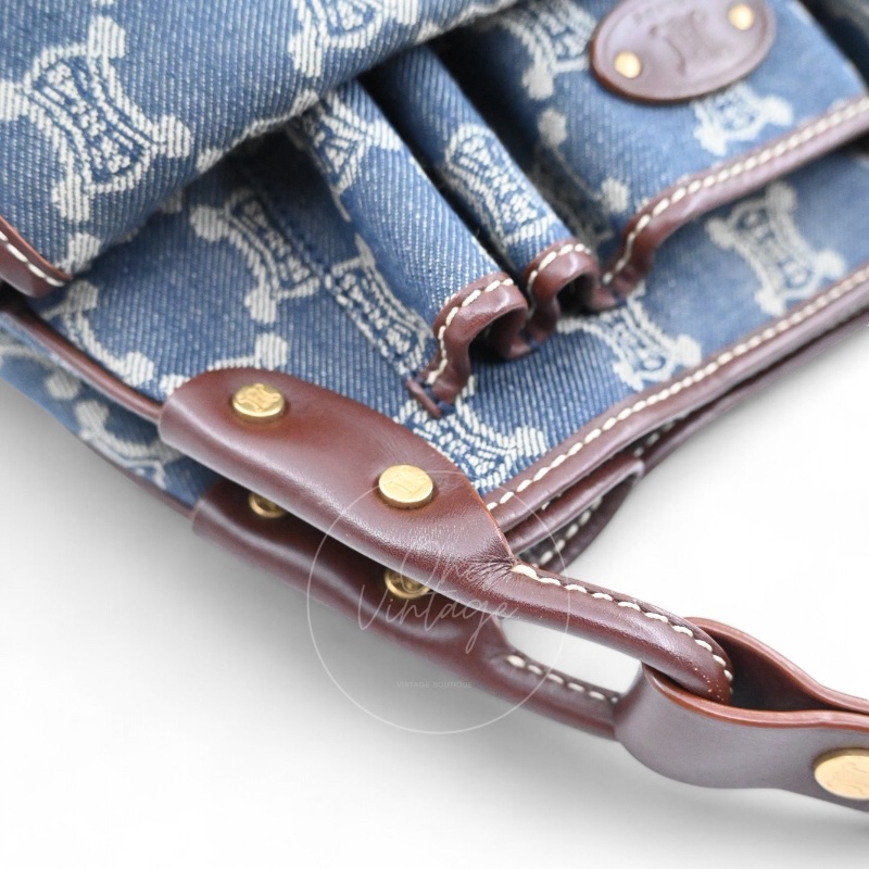 [Pre-owned] Celine Blue Denim Macadam Shoulder Bag-21