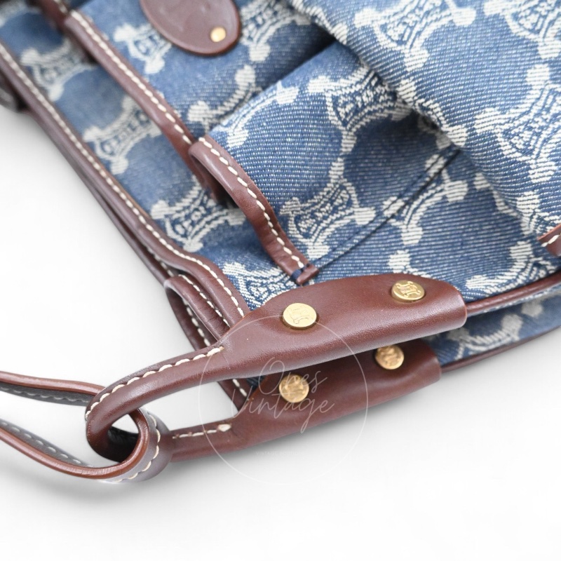[Pre-owned] Celine Blue Denim Macadam Shoulder Bag-22