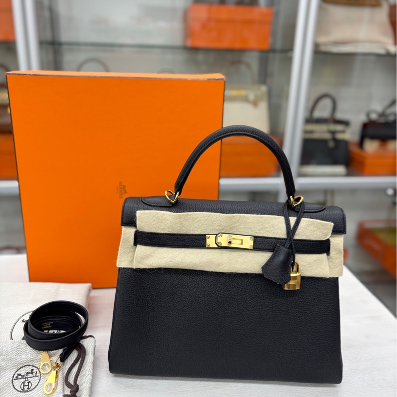 【全新閒置】Hermes 黑金Kelly32 W刻togo 手提單肩包-0
