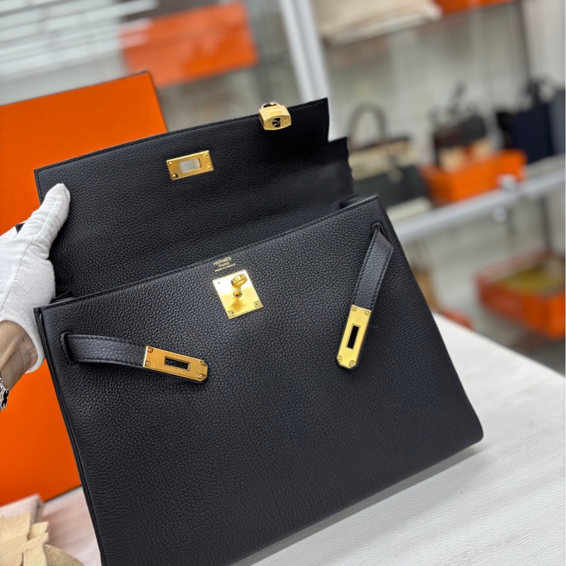【全新閒置】Hermes 黑金Kelly32 W刻togo 手提單肩包-6