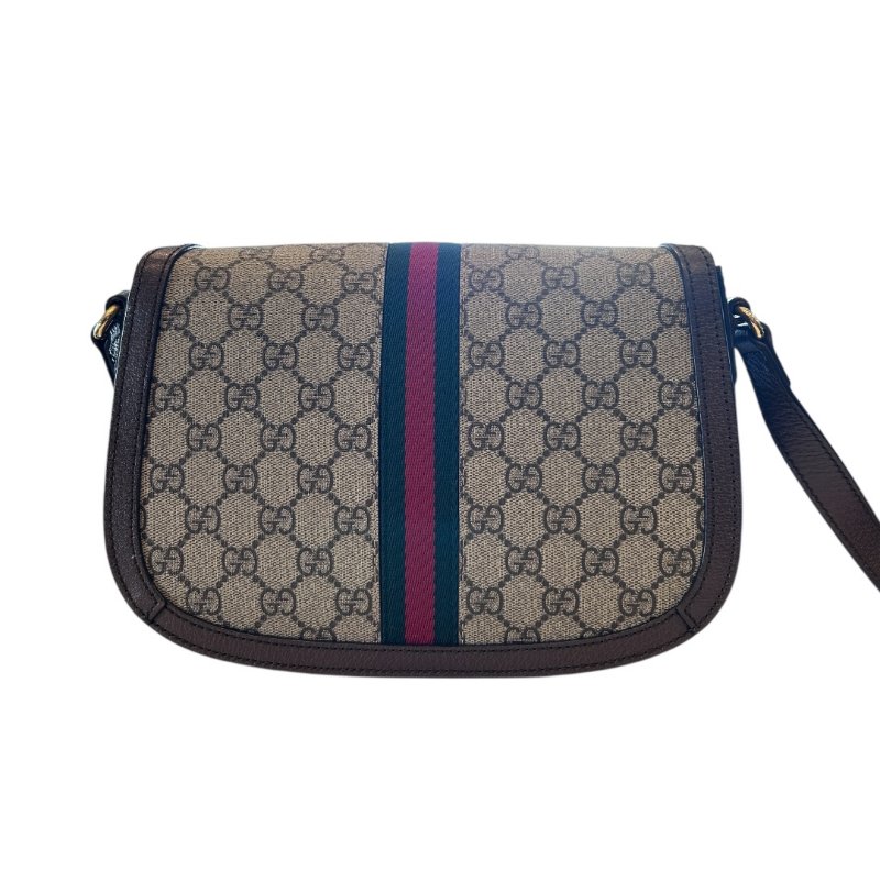 GUCCI卡其字紋PVC紅綠條紋馬鞍斜背包-1
