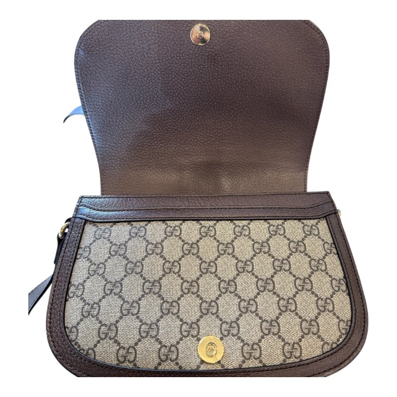 GUCCI卡其字紋PVC紅綠條紋馬鞍斜背包-4