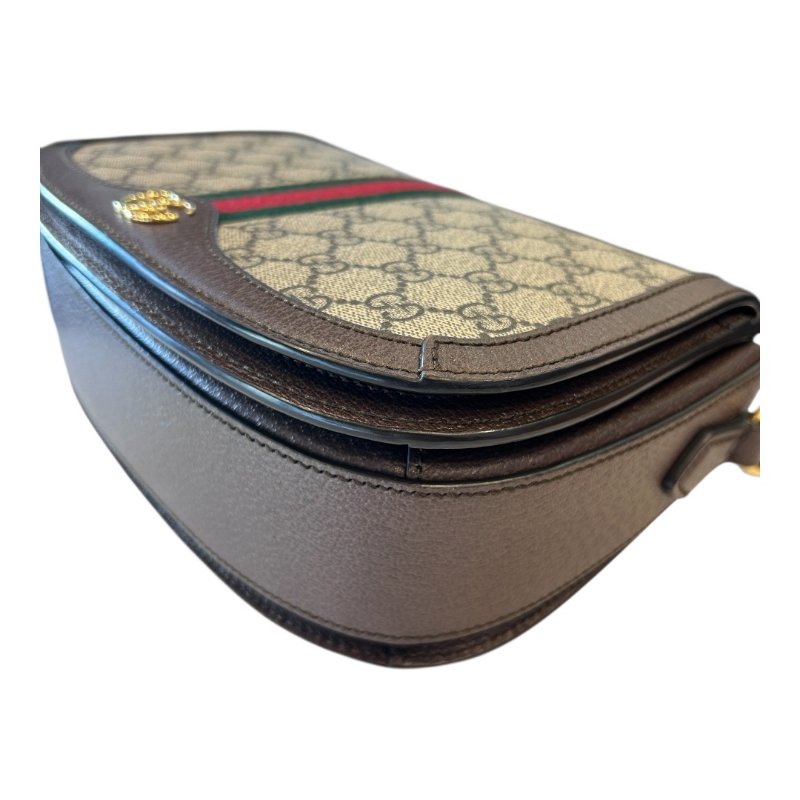 GUCCI卡其字紋PVC紅綠條紋馬鞍斜背包-5