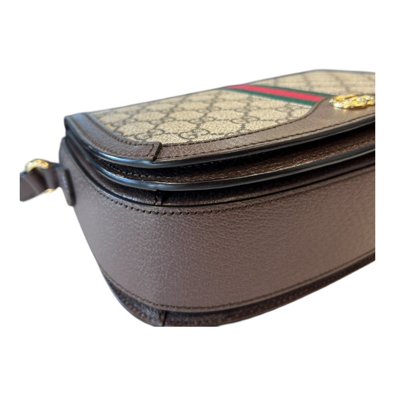 GUCCI卡其字紋PVC紅綠條紋馬鞍斜背包-6