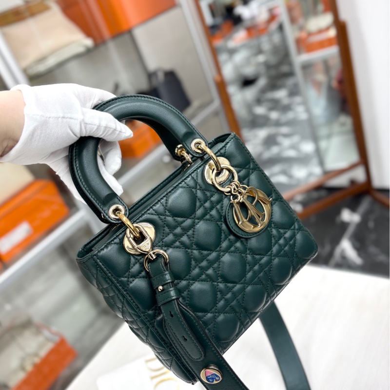 【長期閒置保存品】Dior 祖母綠 四格徽章戴妃 手提單肩包斜挎包-3