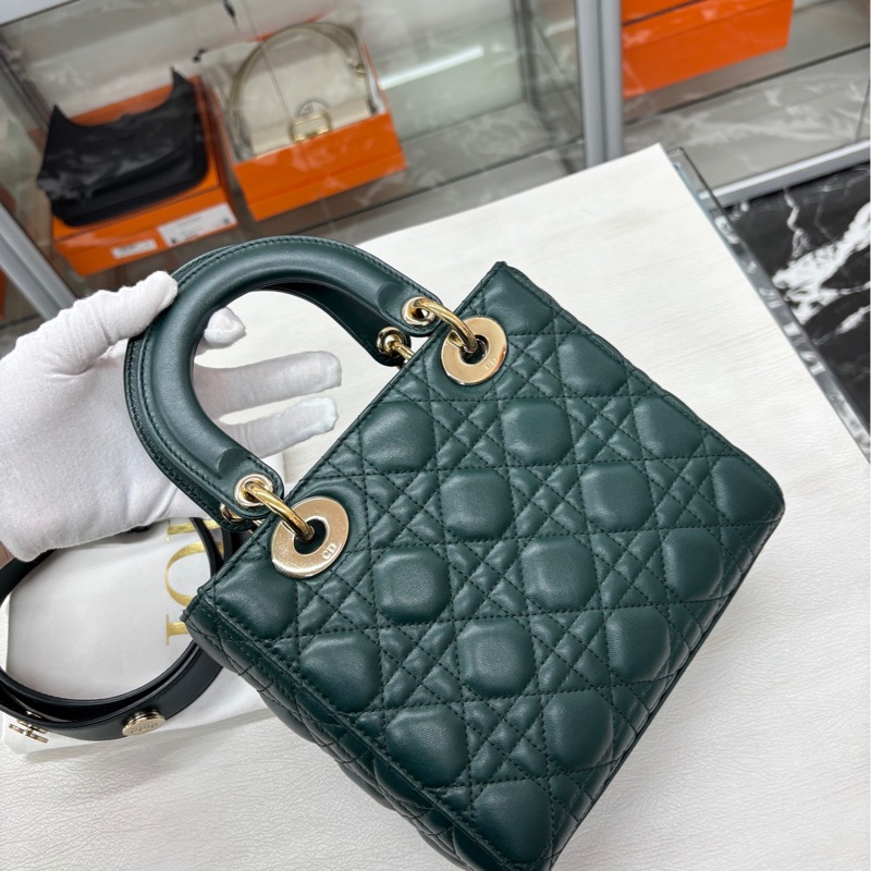 【長期閒置保存品】Dior 祖母綠 四格徽章戴妃 手提單肩包斜挎包-4