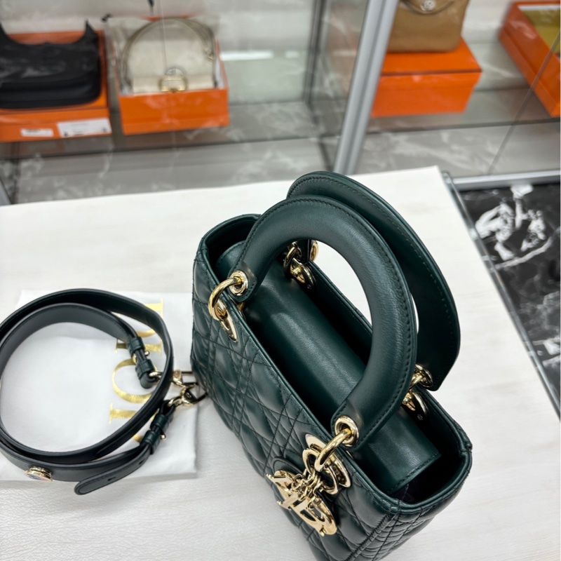 【長期閒置保存品】Dior 祖母綠 四格徽章戴妃 手提單肩包斜挎包-5