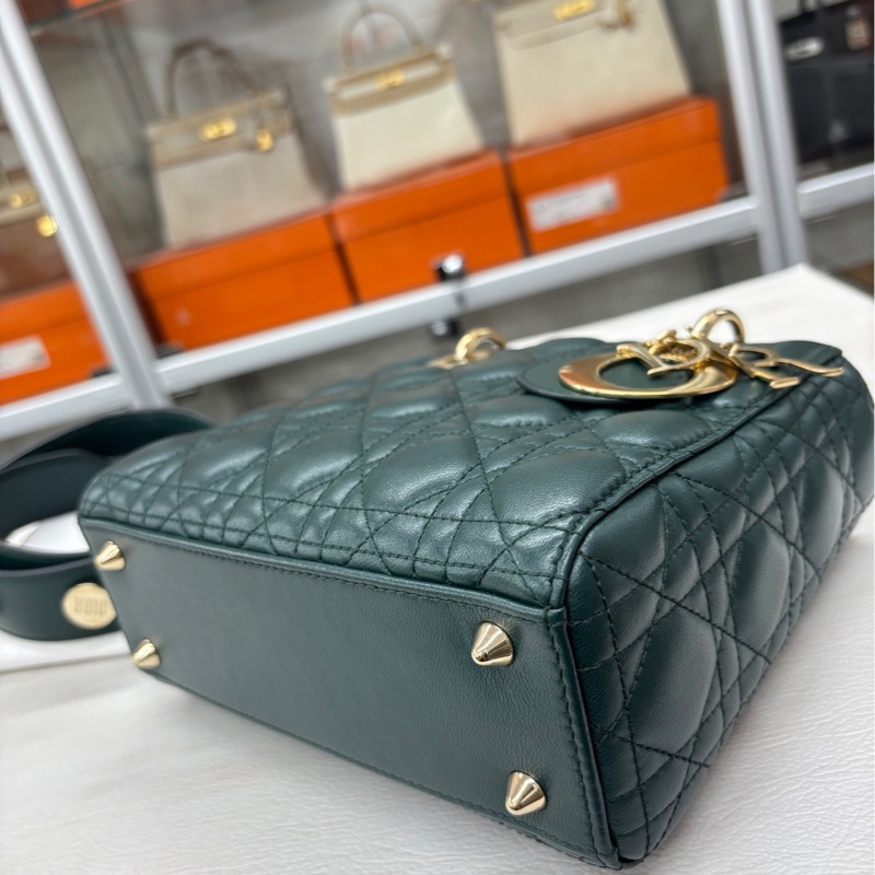 【長期閒置保存品】Dior 祖母綠 四格徽章戴妃 手提單肩包斜挎包-7