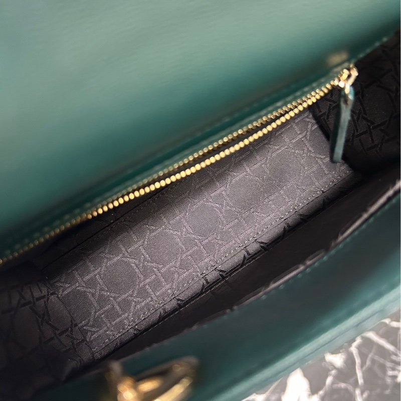 【長期閒置保存品】Dior 祖母綠 四格徽章戴妃 手提單肩包斜挎包-8