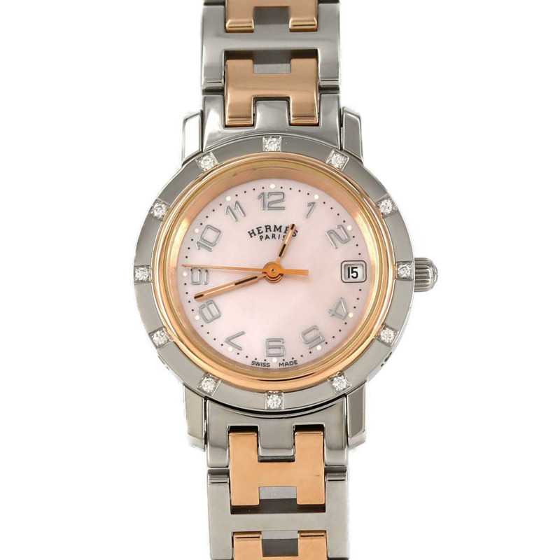 愛馬仕 Clipper Nacle PG 組合 12P CL4.222 SSxGP 石英腕錶-0