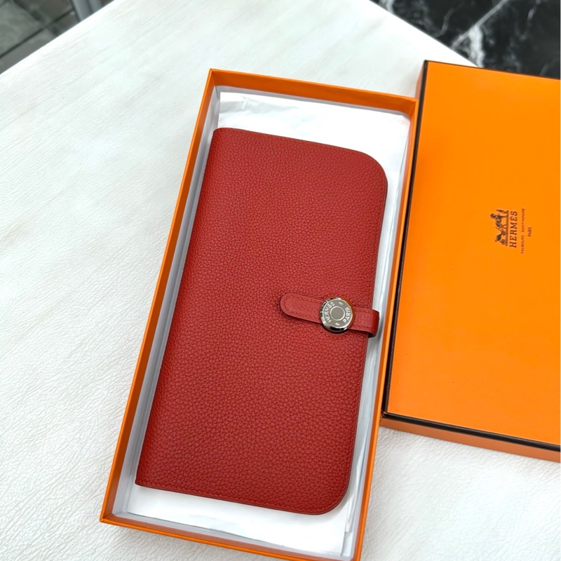 【閒置99新】 Hermes 磚紅色Dogon長款錢包 手拿包 T刻 tc-2