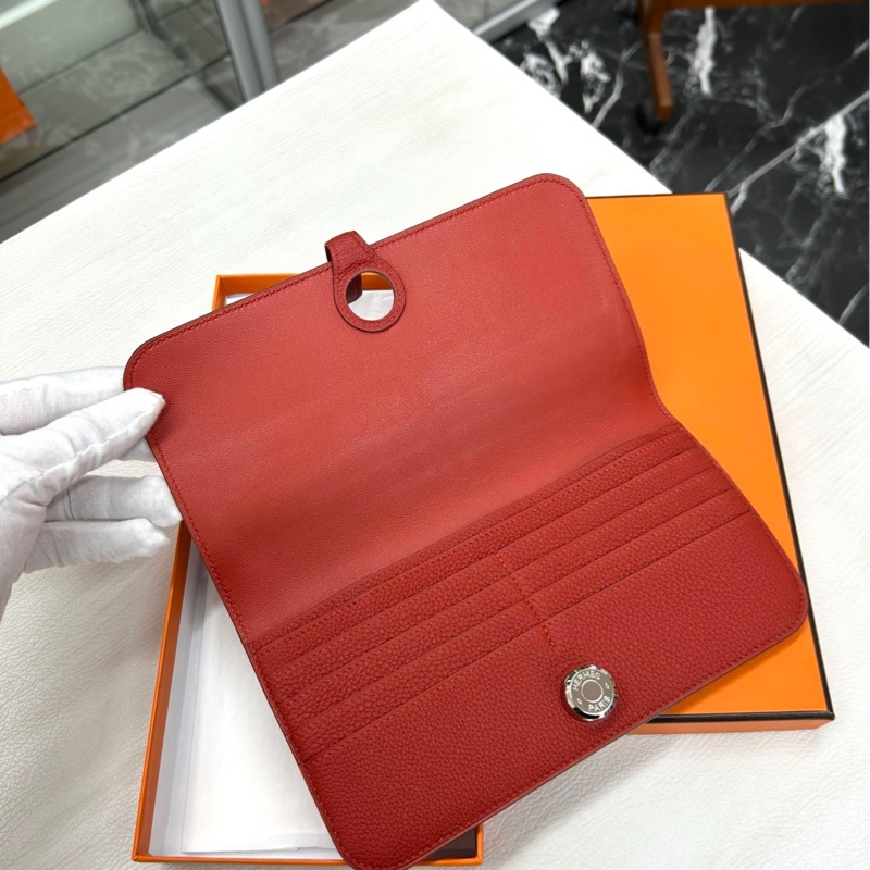 【閒置99新】 Hermes 磚紅色Dogon長款錢包 手拿包 T刻 tc-7