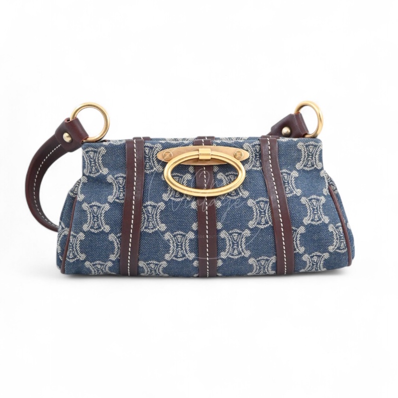 [Pre-owned] Celine Vintage Pairs Macadam Denim Shoulder Bag-2