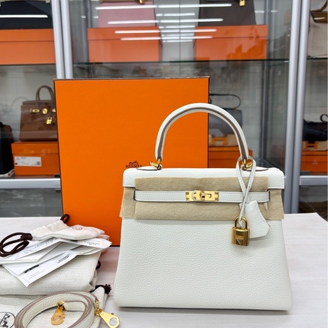 【全新全套】Hermes 0T蘑菇白Kelly25 B刻 togo手提單肩包