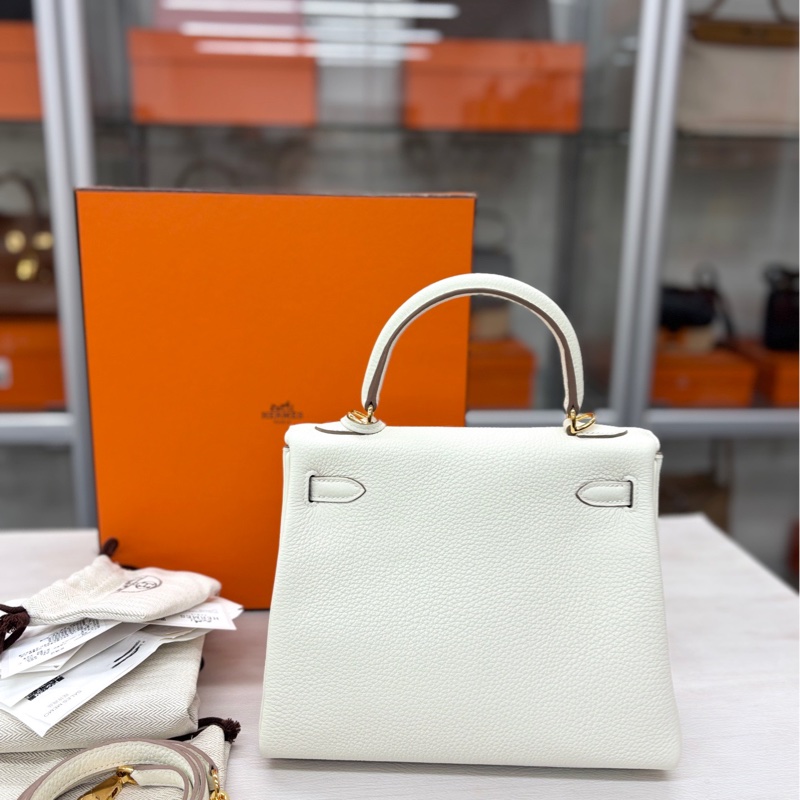 【全新全套】Hermes 0T蘑菇白Kelly25 B刻 togo手提單肩包-1