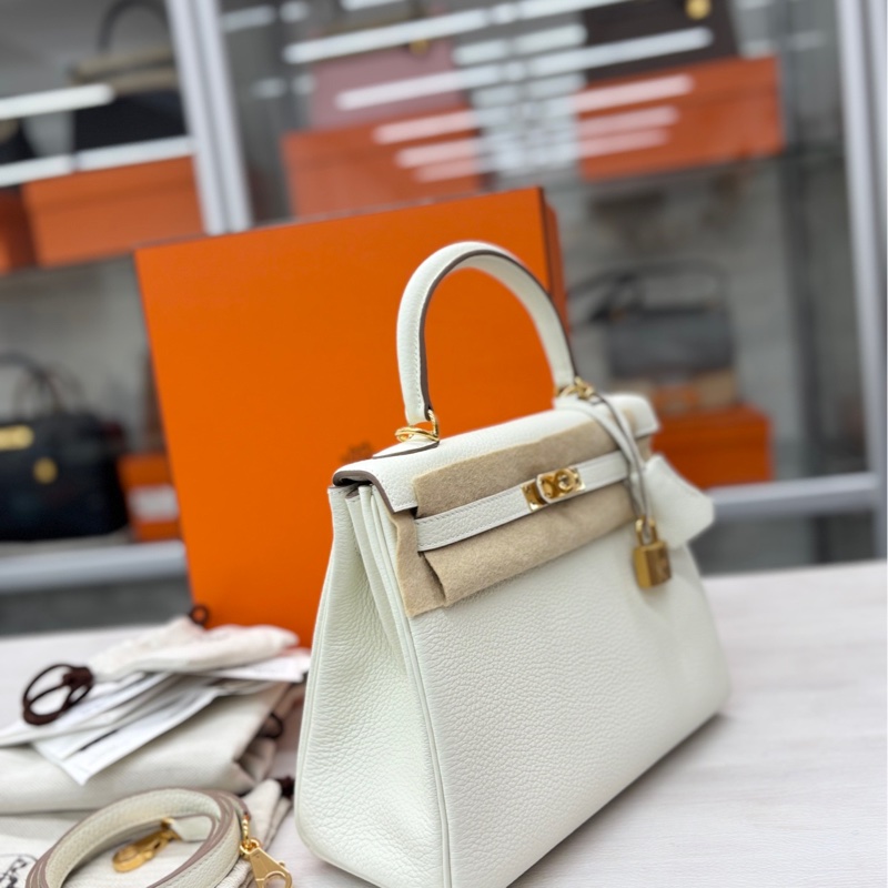 【全新全套】Hermes 0T蘑菇白Kelly25 B刻 togo手提單肩包-2