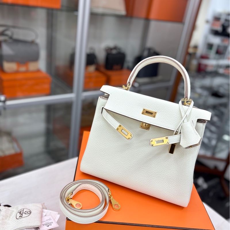 【全新全套】Hermes 0T蘑菇白Kelly25 B刻 togo手提單肩包-3