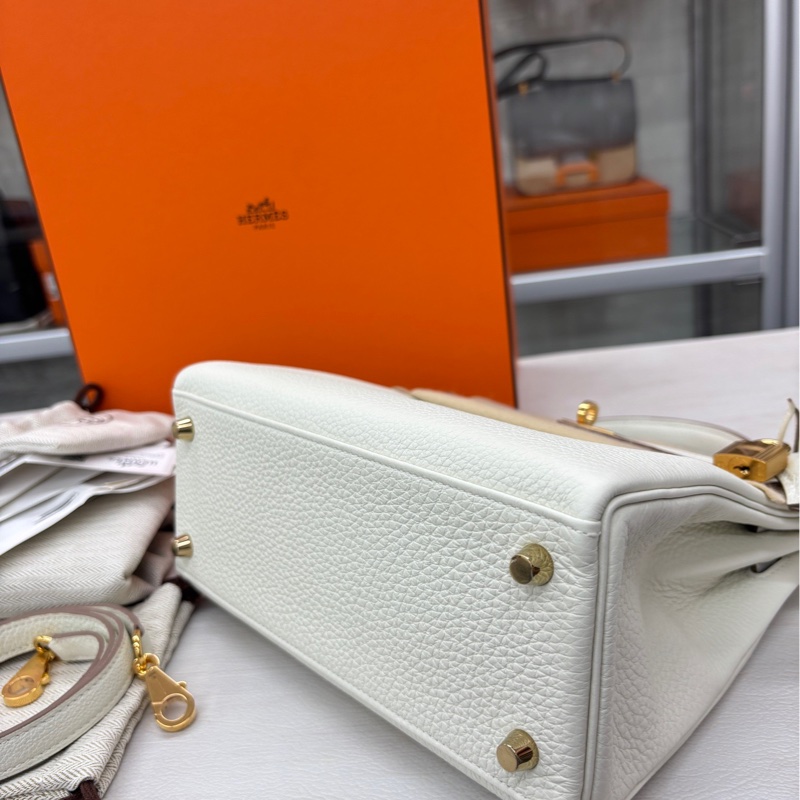 【全新全套】Hermes 0T蘑菇白Kelly25 B刻 togo手提單肩包-6
