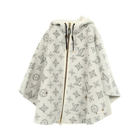 路易威登 (LOUIS VUITTON) 雙面 Monogram Mahina 披肩斗篷 #TU 羊毛灰色外套 二手 LV