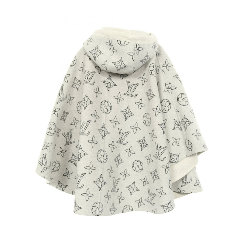 路易威登 (LOUIS VUITTON) 雙面 Monogram Mahina 披肩斗篷 #TU 羊毛灰色外套 二手 LV-1