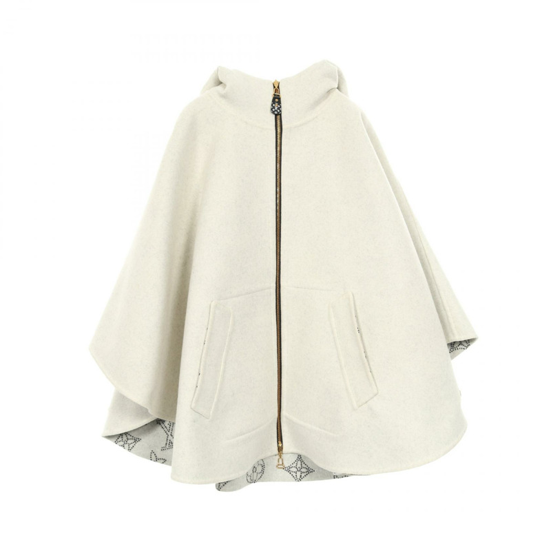 路易威登 (LOUIS VUITTON) 雙面 Monogram Mahina 披肩斗篷 #TU 羊毛灰色外套 二手 LV-2