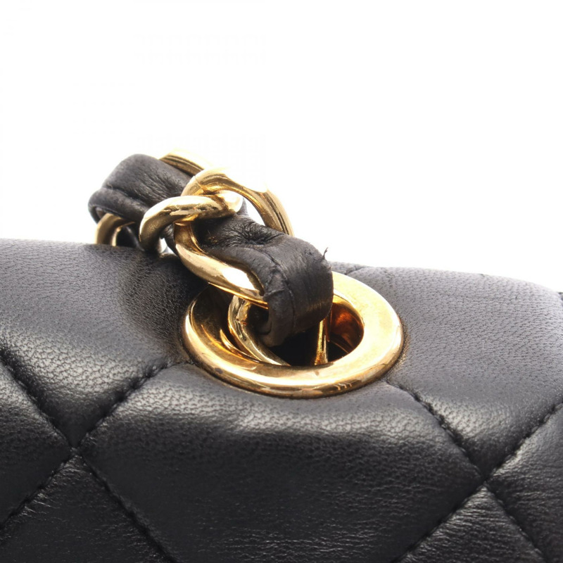 香奈兒 (CHANEL) 絎縫鏈條肩背斜背包，羊皮材質，黑色，金色五金，二手女款-11