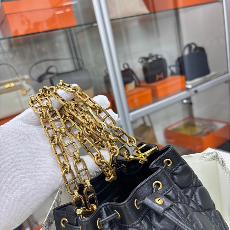 【98新以上】Dior 黑金稜格紋 抽繩水桶單肩斜挎包 小號 small-1
