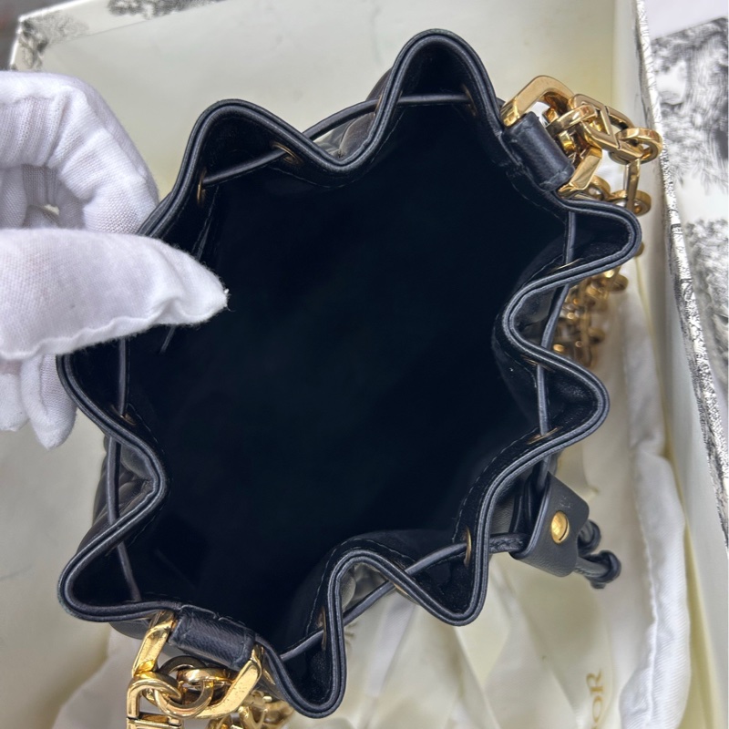 【98新以上】Dior 黑金稜格紋 抽繩水桶單肩斜挎包 小號 small-7