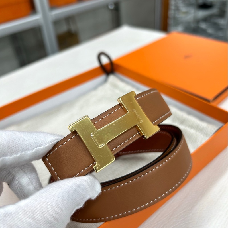 【99新】Hermes 金棕 紅棕 雙面H扣腰帶 Y刻-3