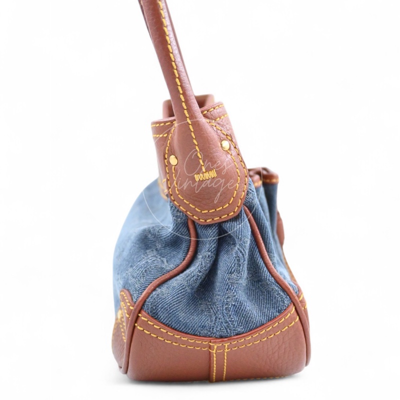 [Pre-owned] Celine Blason Triomphe Logo Denim Calfskin Shoulder Bag-1