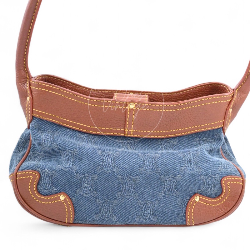 [Pre-owned] Celine Blason Triomphe Logo Denim Calfskin Shoulder Bag-2