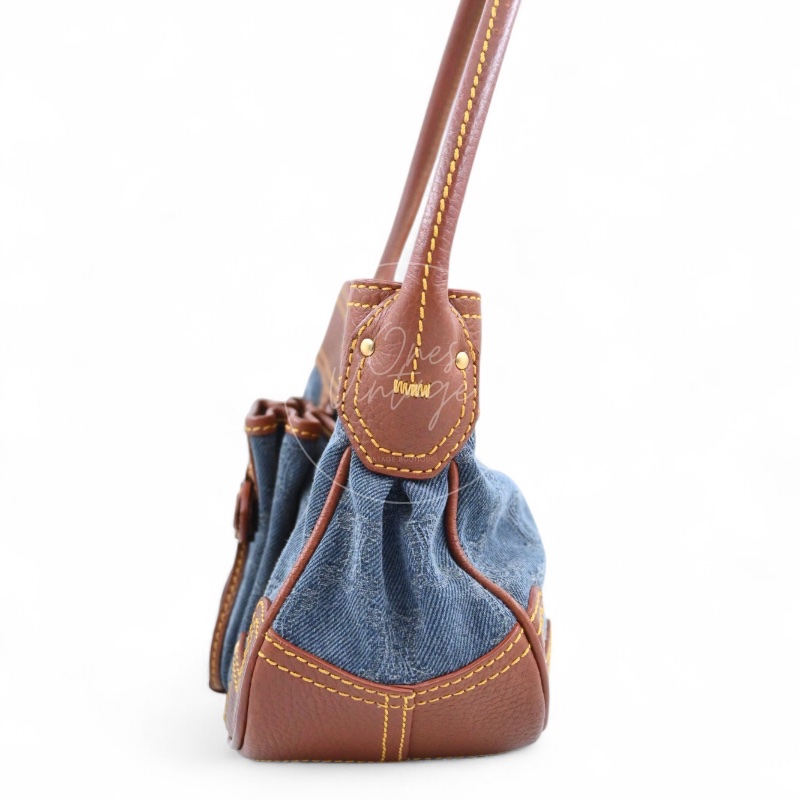 [Pre-owned] Celine Blason Triomphe Logo Denim Calfskin Shoulder Bag-3