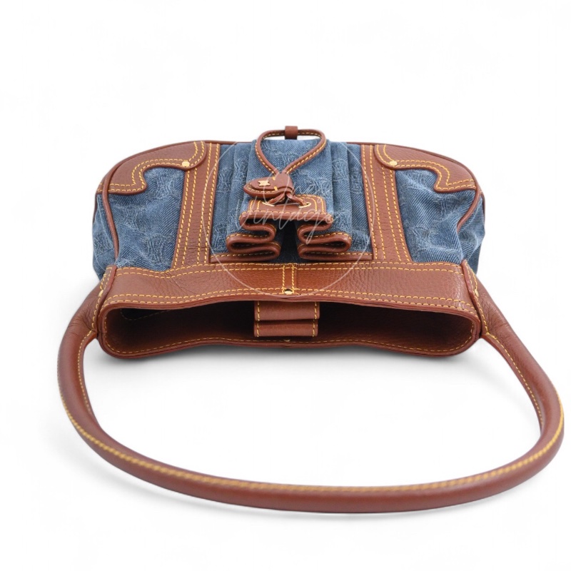 [Pre-owned] Celine Blason Triomphe Logo Denim Calfskin Shoulder Bag-4